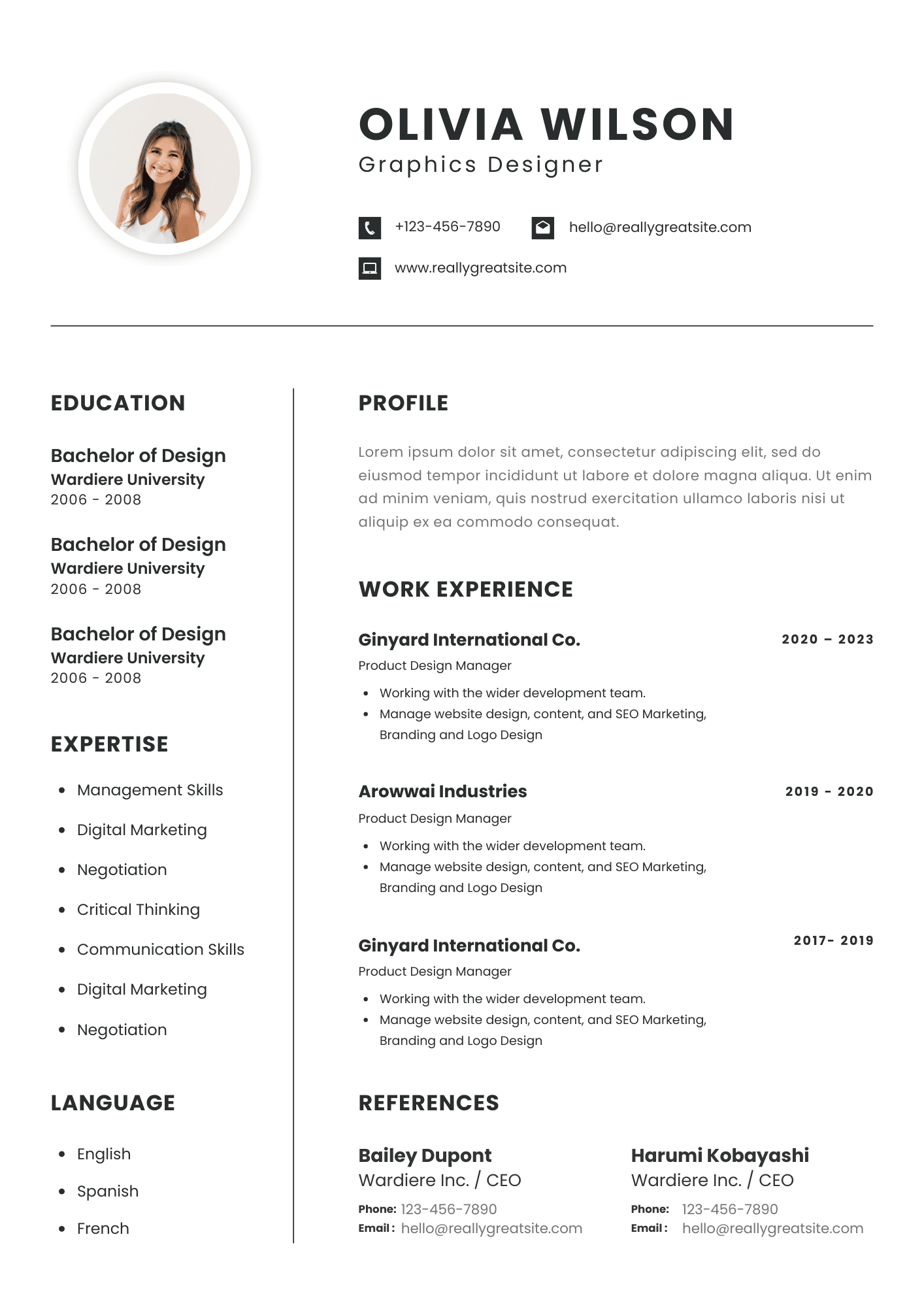 Professional Corporate Resume Example